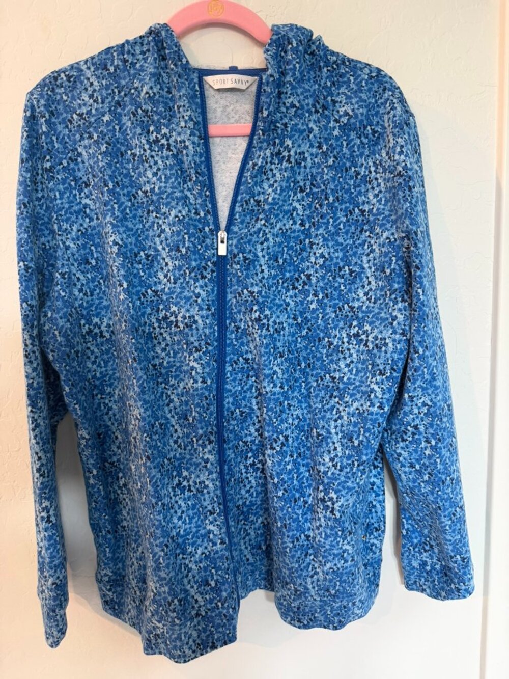 Sport Savvy Blue Abstract Print Zip Hoodie Jacket L